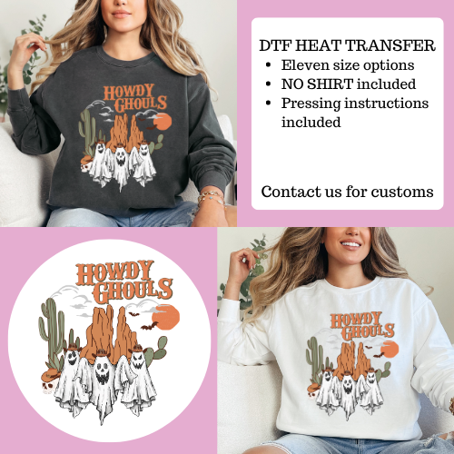 Sin camiseta, transferencia de calor de Howdy Ghouls, temporada espeluznante 