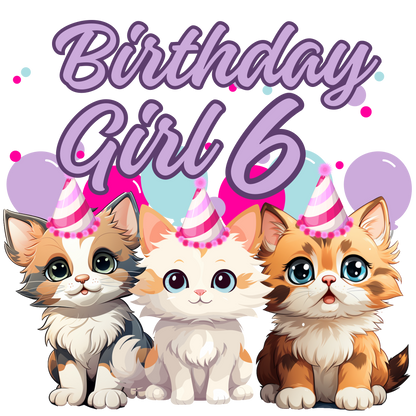 Birthday girl kittens theme set, Ages 1-10, Press-ready, Transfer only, MTO