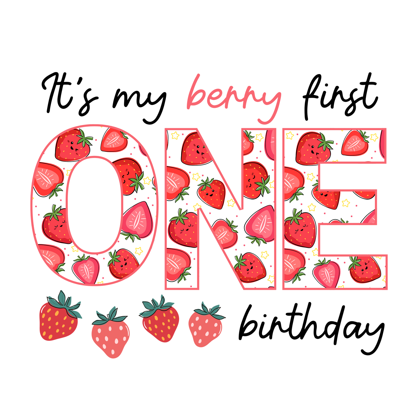 Strawberry theme set, first birthday girl, Press-ready, Transfer only, MTO