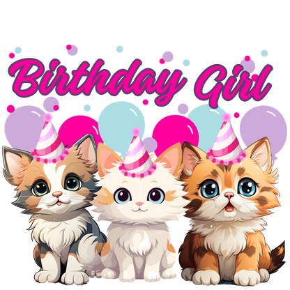Birthday girl kittens theme set, Ages 1-10, Press-ready, Transfer only, MTO