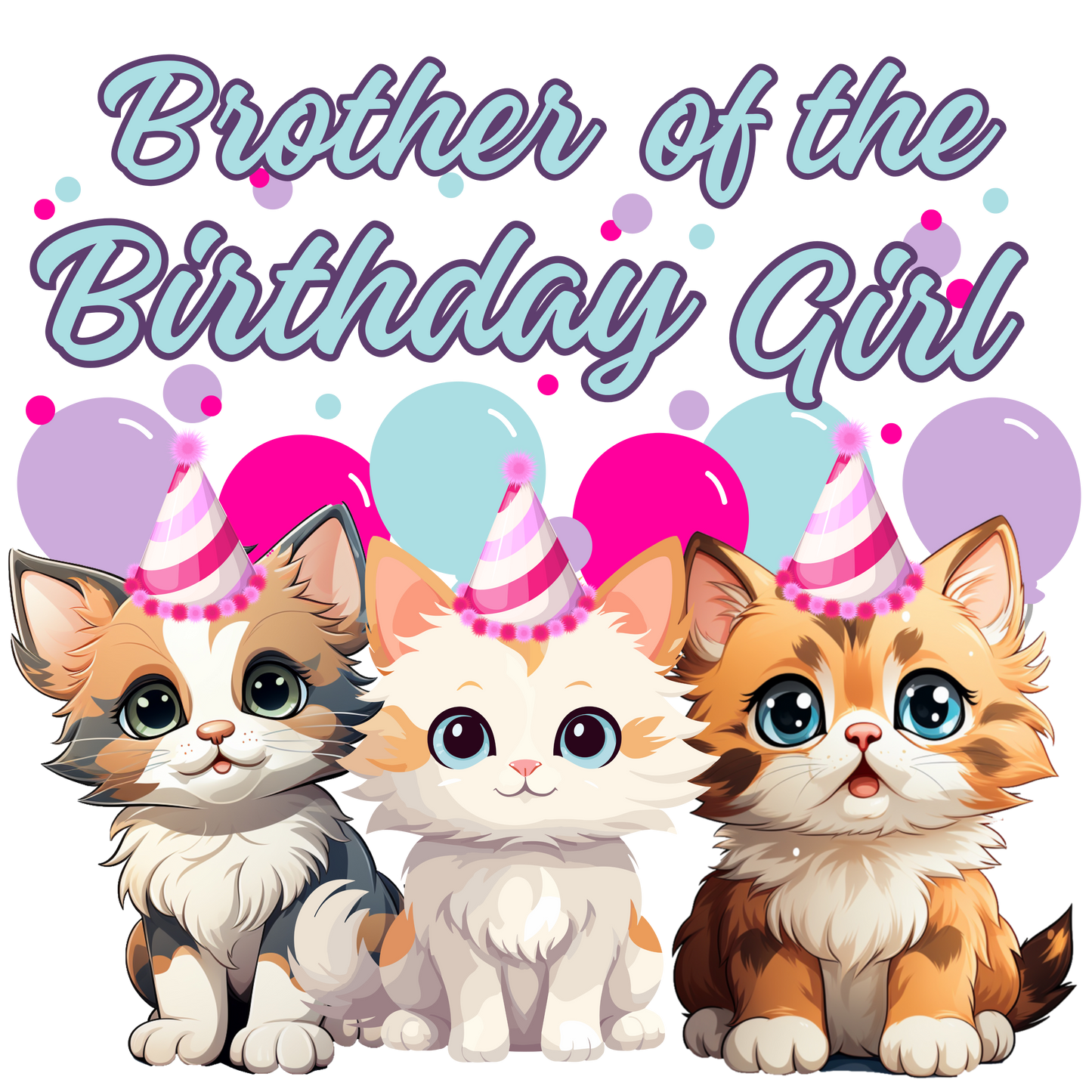 Birthday girl kittens theme set, Ages 1-10, Press-ready, Transfer only, MTO