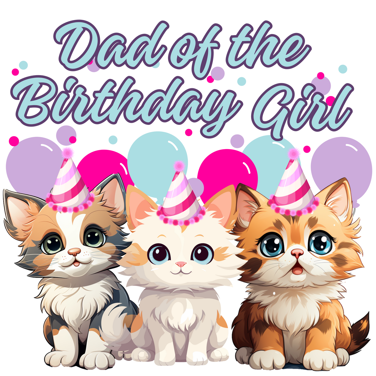 Birthday girl kittens theme set, Ages 1-10, Press-ready, Transfer only, MTO