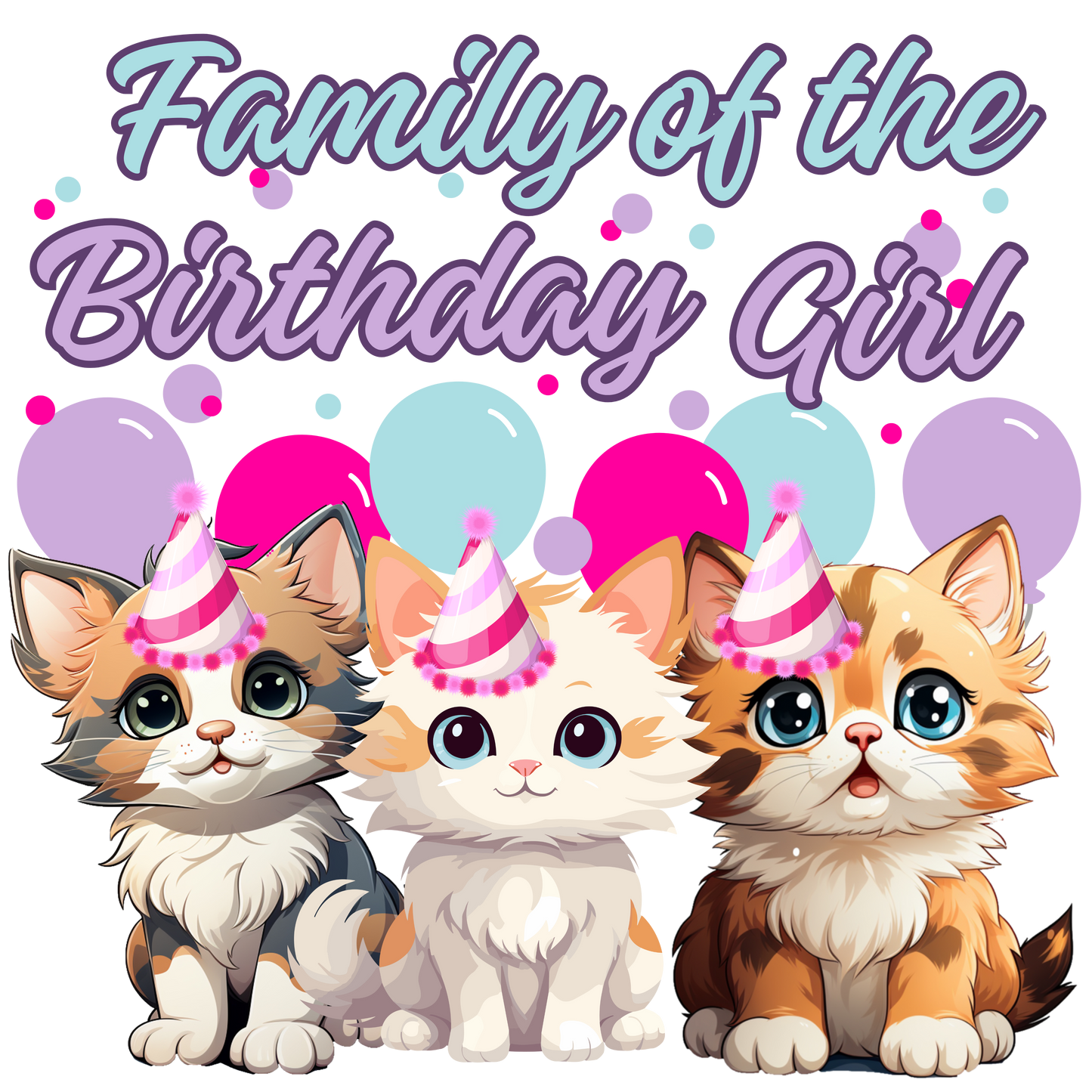 Birthday girl kittens theme set, Ages 1-10, Press-ready, Transfer only, MTO