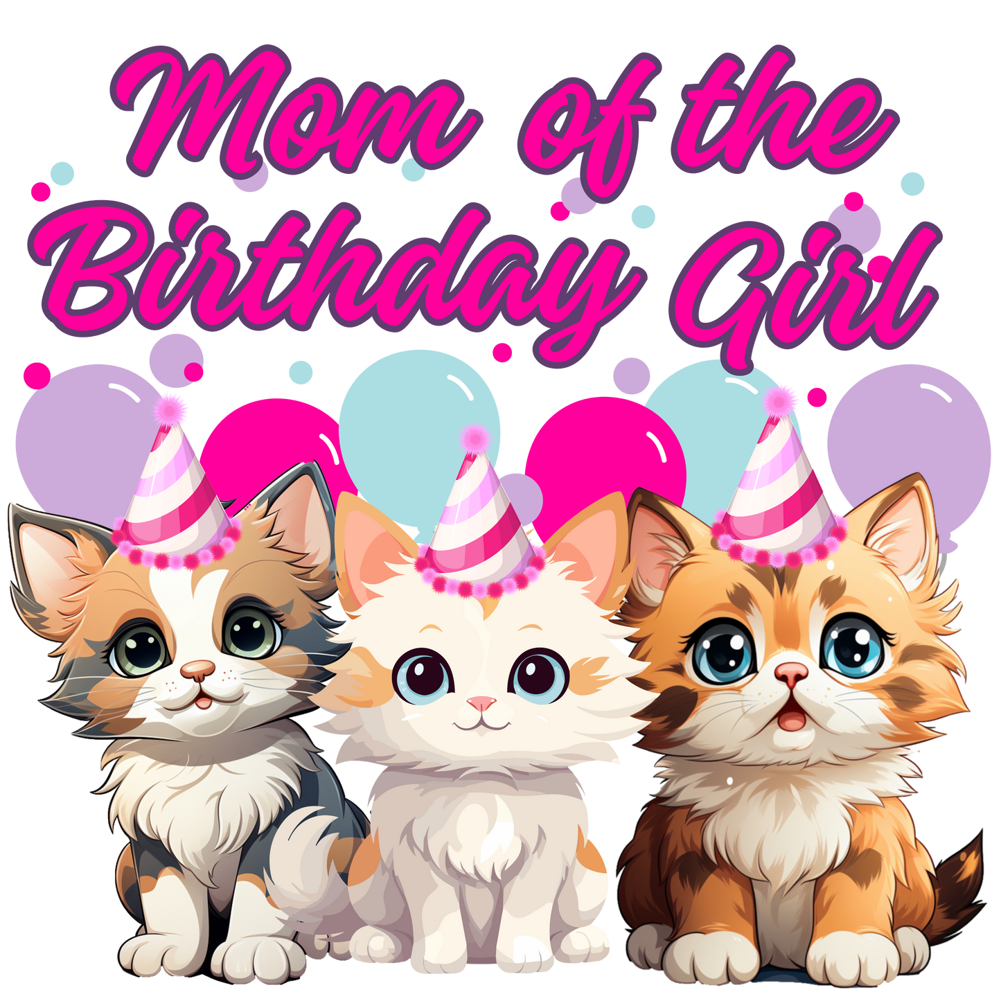 Birthday girl kittens theme set, Ages 1-10, Press-ready, Transfer only, MTO