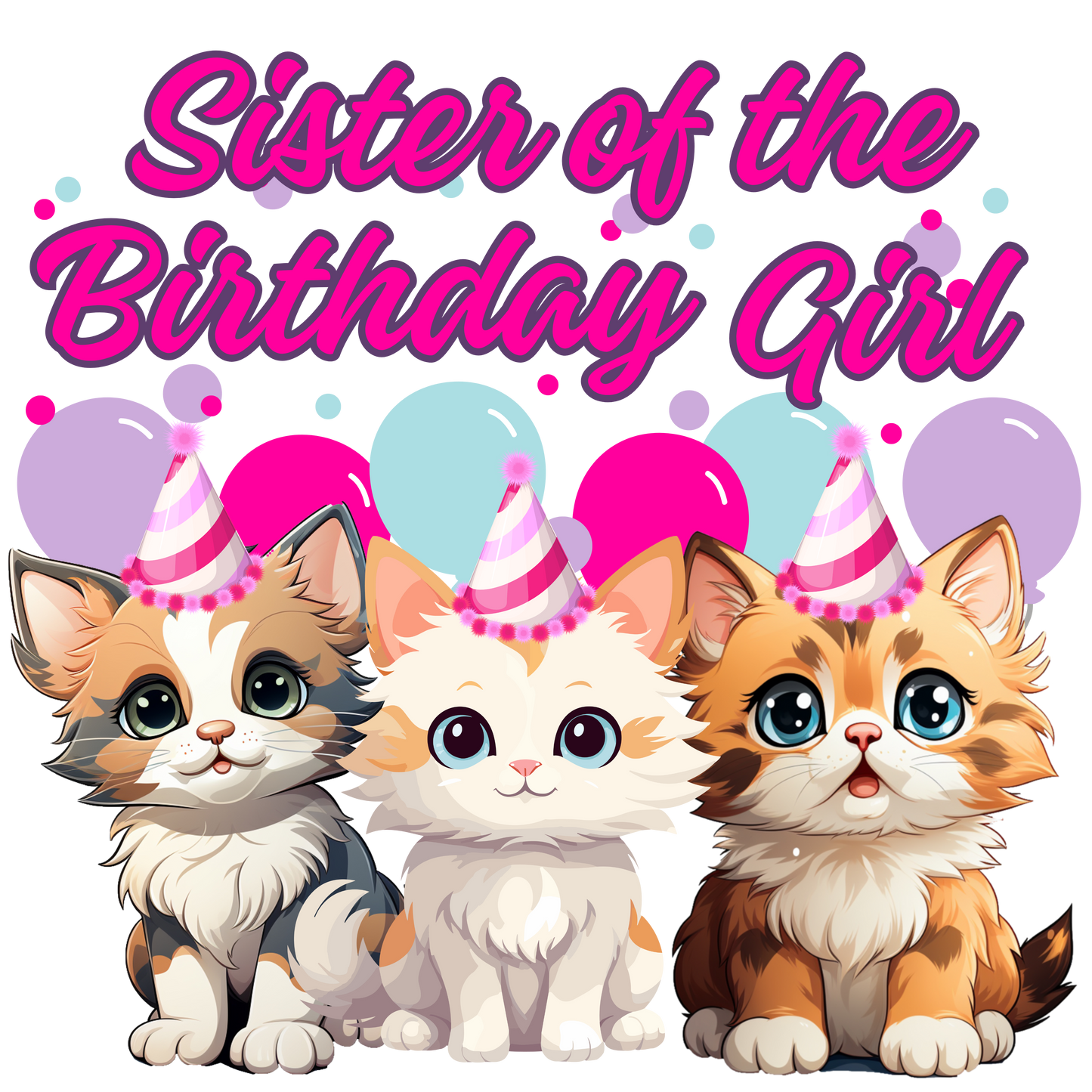 Birthday girl kittens theme set, Ages 1-10, Press-ready, Transfer only, MTO