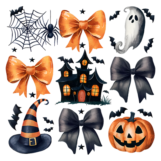 Bows, pumpkin, witch, ghosts, Halloween, Press-ready, Transfer only, MTO