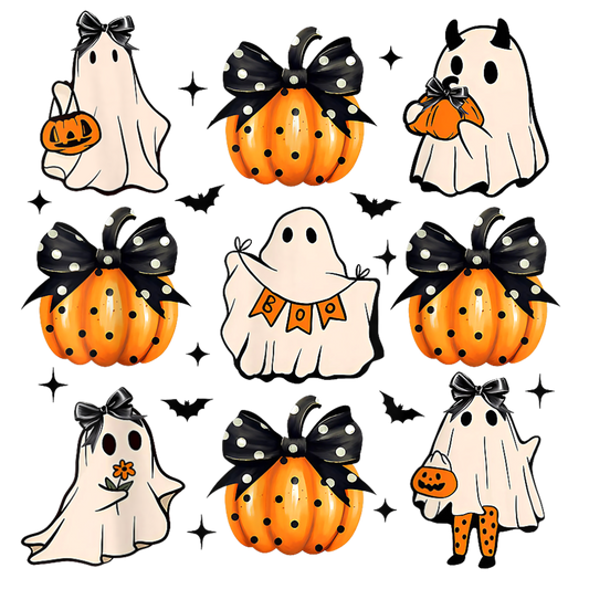 Pumpkins and ghosts, Halloween, Press-ready, Transfer only, MTO