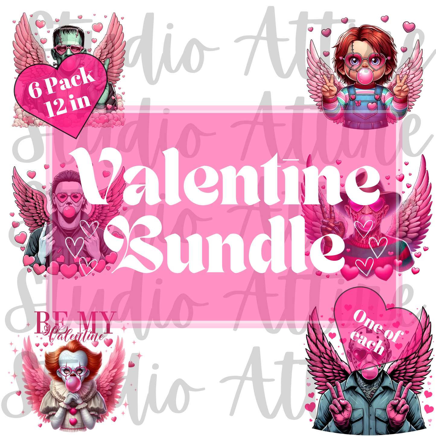 Six pack bundle, Valentine, heat transfer, press and peel, no shirt, made to order