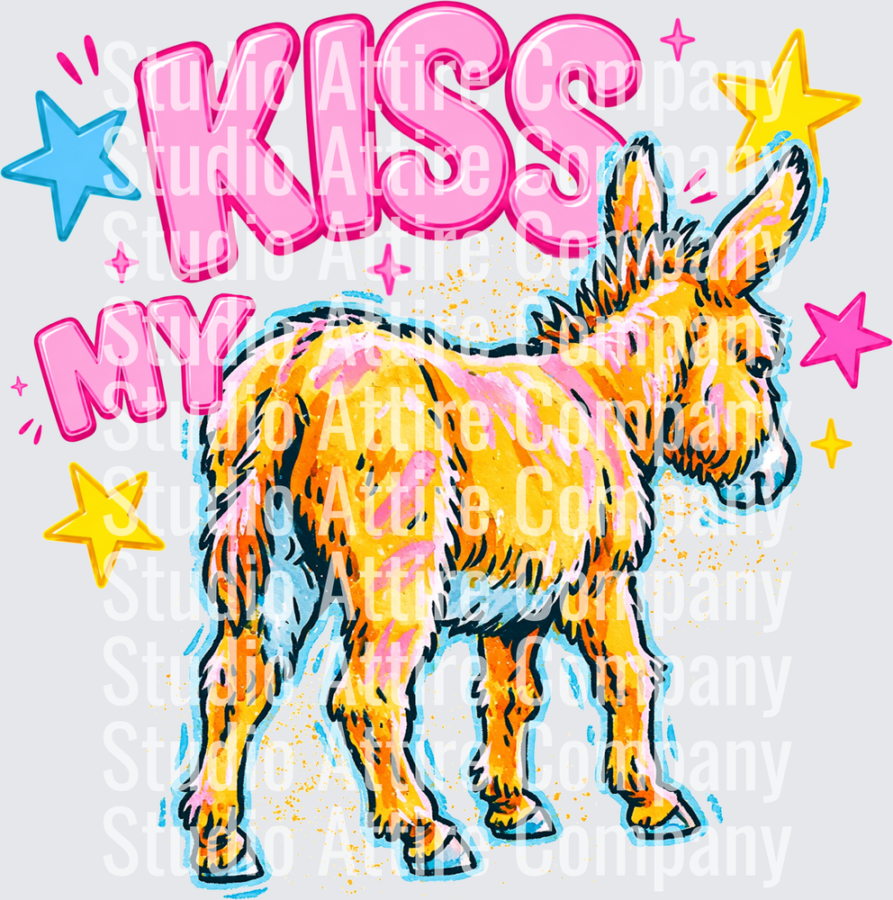 Kiss my donkey, DTF Heat Transfer - Raw Image