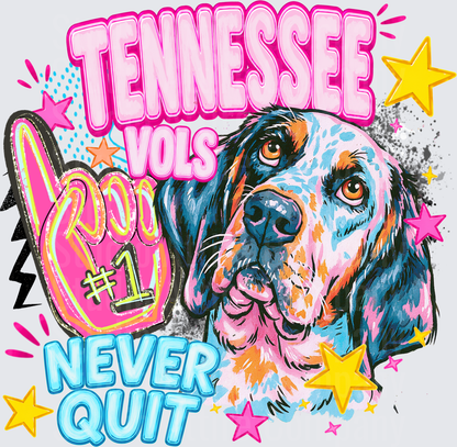 Tennessee vols never quit, DTF Heat Transfer - Raw Image